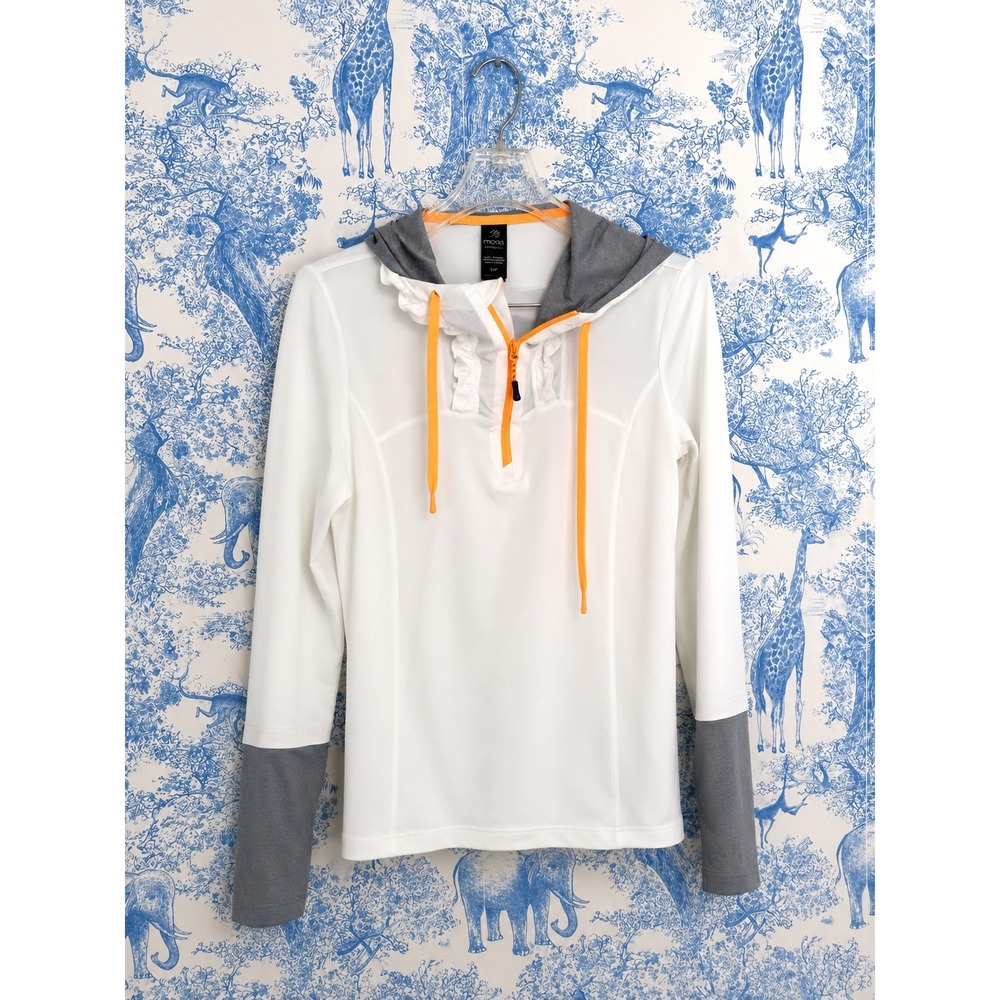 MPG Mondetta Womens layered White Grey Orange Ruffle Quarter Zip Hoodie